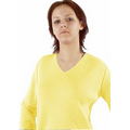 Women's V-Neck Pullover Cotton Fine Gauge Sweater - Yellow